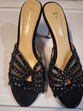 Roberta di Camerino Black Studded Rhinestone Heels 7.5
